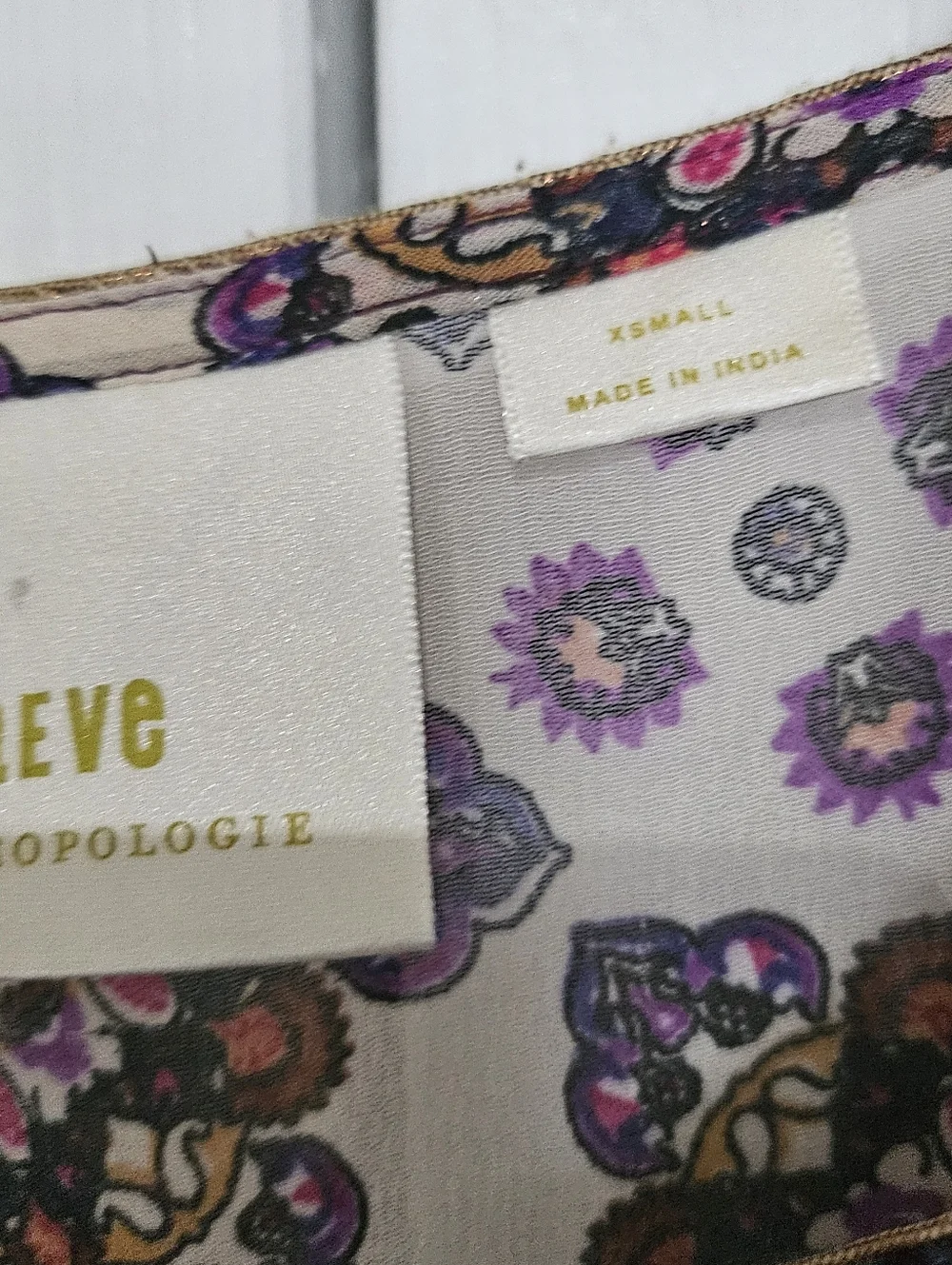 Maeve Anthropologie Dress Women Boho Floral Velvet Trim Tie XS Sheer Sleeve. - Picture 8 of 16